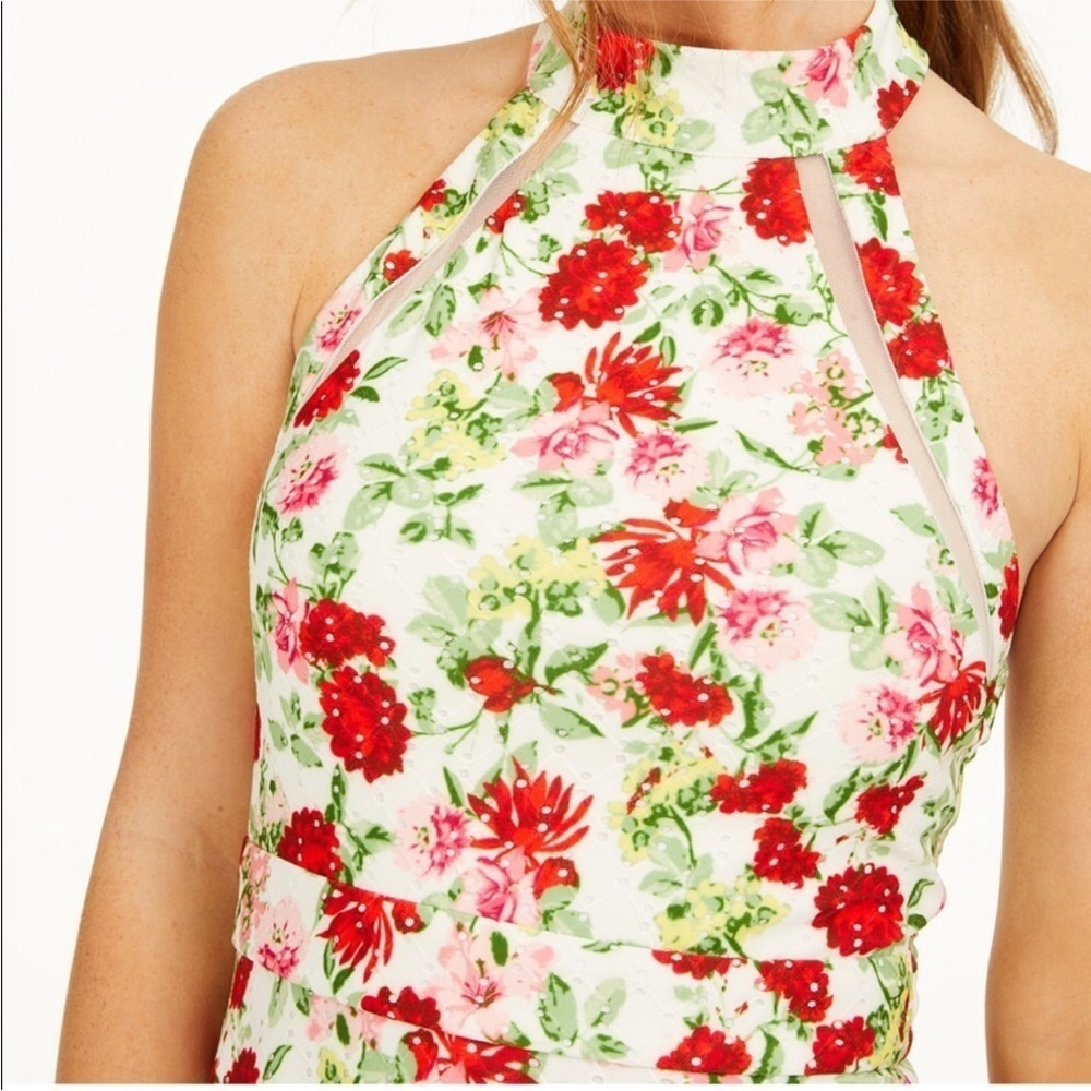 New As U Wish junior floral print eyelet halter, fit & flare dress Sz 5/6,9/10 - Picture 10 of 13